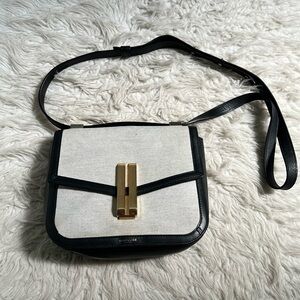 Classic Canvas & Black Leather Crossbody Bag with Gold Hardware